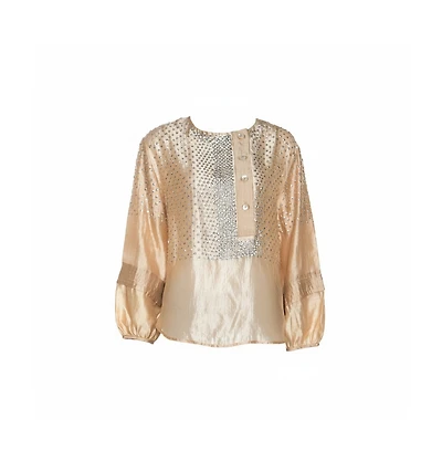 Pre-Owned Stella Mccartney Women's Silk Sequin Detail Balloon Sleeve Blouse