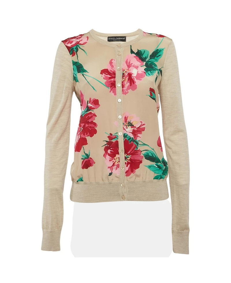 Pre-Owned Dolce & Gabbana Women's Floral Print Silk And Knit Cardigan