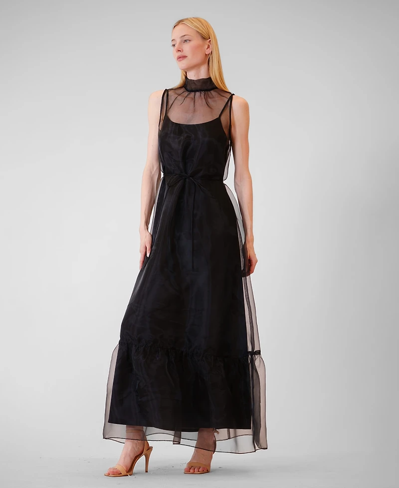 julia jordan Women's Polyester High Neck Overlay Dress