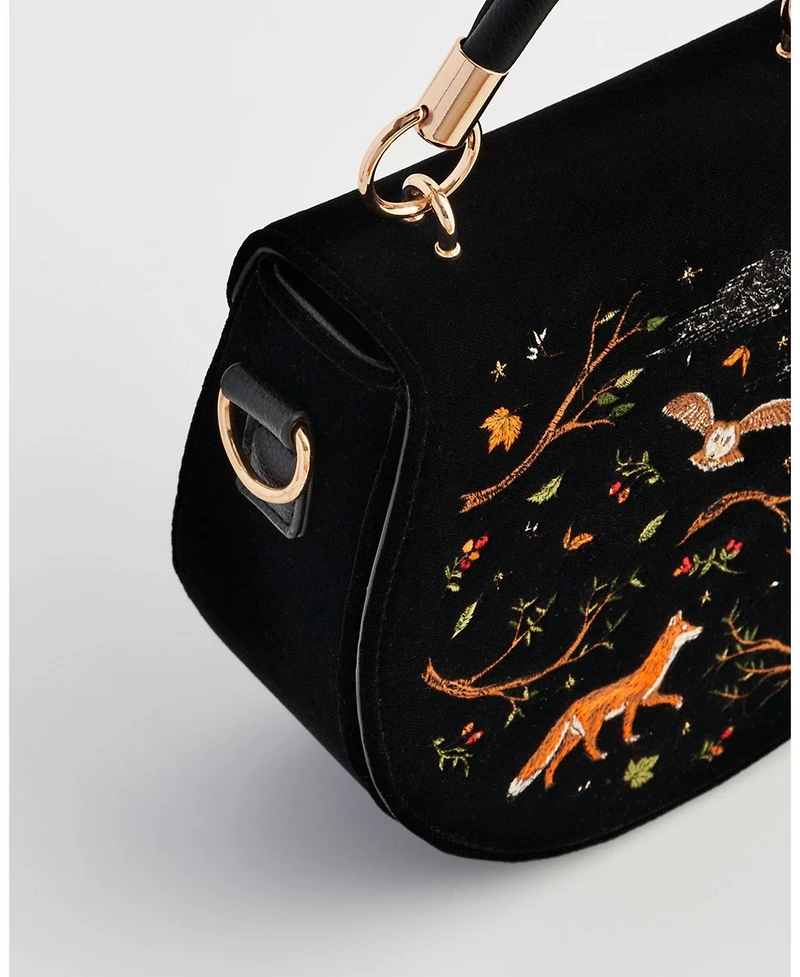 Fable England Fox And Owl Embroidered Top Handle Saddle Bag