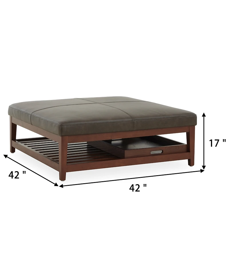 Jacey 17" Leather Square Wood Tray Ottoman