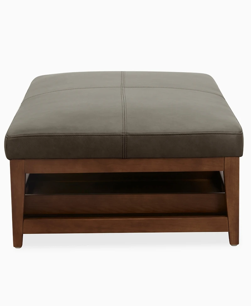 Jacey 17" Leather Rectangle Wood Tray Ottoman