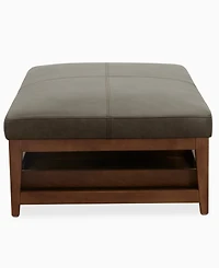 Jacey 17" Leather Rectangle Wood Tray Ottoman