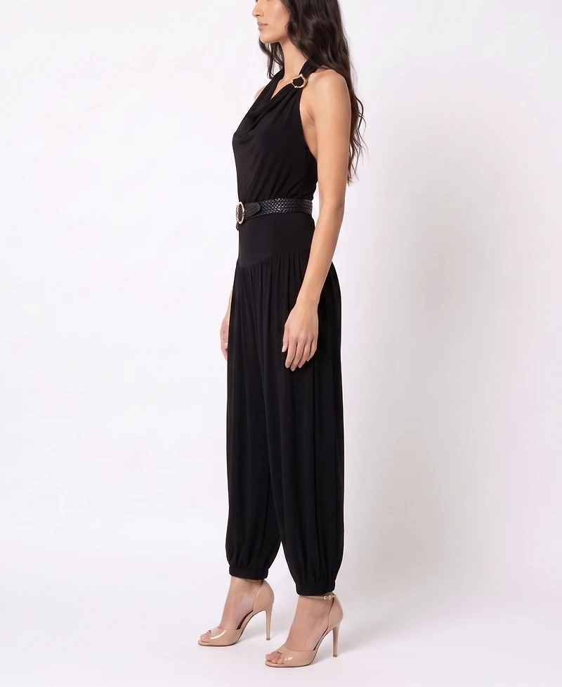 Taylor Women's Belted Cowl Neck Jumpsuit