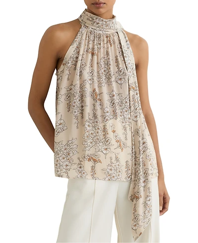Reiss Women's Floral-Print Scarf-Neck Top