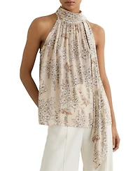 Reiss Women's Floral-Print Scarf-Neck Top