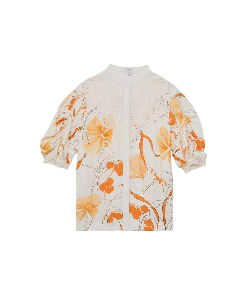 Reiss Women's Floral-Print Lace-Trim Shirt