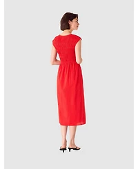 Whistles Women's Shirred Bodice V-Neck Midi Dress