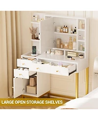 gaomon Makeup Vanity with Led Mirror & Charging Station, Acrylic Top, 3 Drawers, Shelves & Cabinet