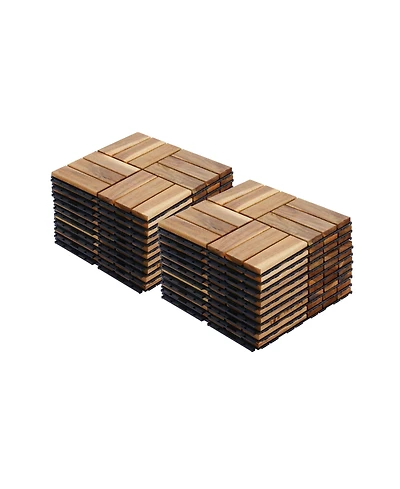 Mondawe 12-inch x 12-inch Acacia Wood Checker Pattern Interlocking Deck Tiles