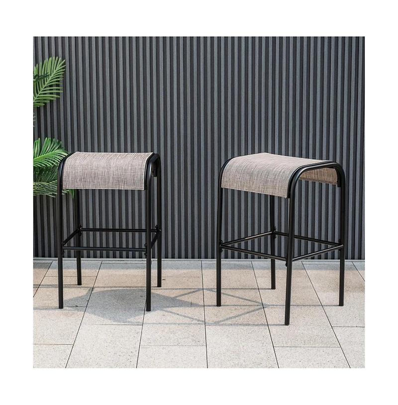 Boyel Living Set of 2/4 Patio Metal Bar Stools with Curved Fabric Seat-Set of 2