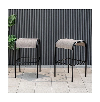 Boyel Living Set of 2/4 Patio Metal Bar Stools with Curved Fabric Seat-Set of 2