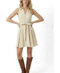 Modenaire Women's Sleeveless Fit-And-Flare Shirt Dress