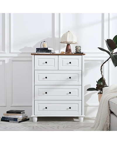 Rainsken 5 Drawer Dresser for Bedroom, Tall Chest of Drawers, Wood Storage Cabinet with Rustic Nature Texture for Bedroom, Living Room, Hallway