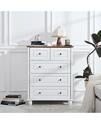 Rainsken 5 Drawer Dresser for Bedroom, Tall Chest of Drawers, Wood Storage Cabinet with Rustic Nature Texture for Bedroom, Living Room, Hallway