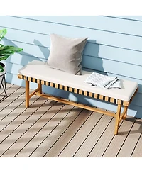 Gymax 2 Pieces 48'' Long Acacia Wood Outdoor Bench Thick Padded Seat Cushion Entryway