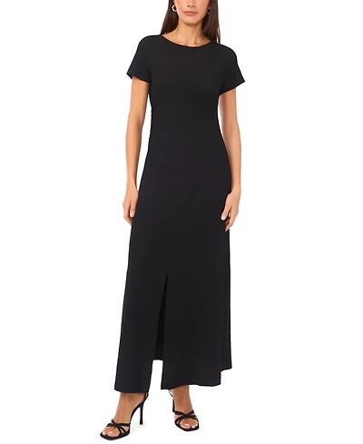 Msk Women's Short Sleeve Side Ruched Assymmetrical Maxi Dress
