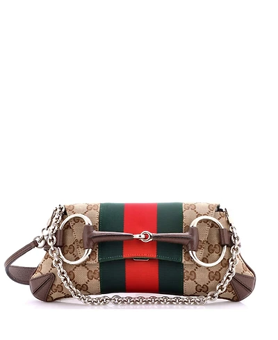Pre-Owned Gucci Small Horsebit Nm Web Chain Clutch Gg Canvas