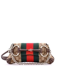 Pre-Owned Gucci Small Horsebit Nm Web Chain Clutch Gg Canvas