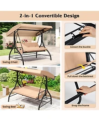 Sugift 3-Piece Patio Swing Set with Canopy and Removable Cushions