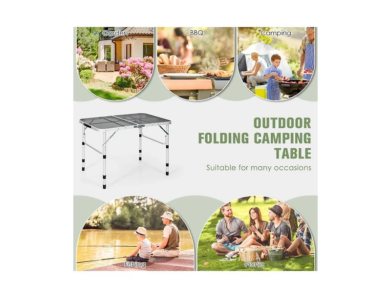 Lucky One Aluminum Grill Table with Iron Mesh Top, Folding Camping Table Adjustable Height