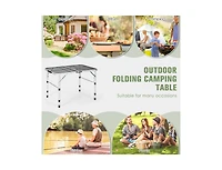 Lucky One Aluminum Grill Table with Iron Mesh Top, Folding Camping Table Adjustable Height