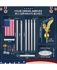 Yescom Bravery 30ft 13 Gauge Sectional Flag Pole Kit w/ Solar Light Eagle Topper