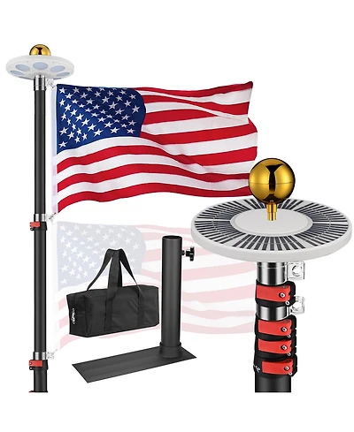 Yescom Ez Go 25Ft Telescopic Flag Pole Kit with Solar Light & Tire Mount Base for Tailgate Outside