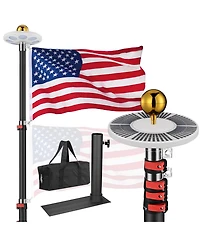 Yescom Ez Go 25Ft Telescopic Flag Pole Kit with Solar Light & Tire Mount Base for Tailgate Outside