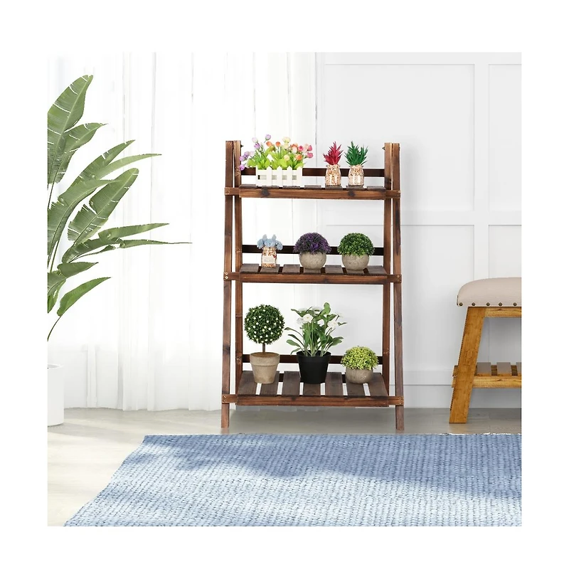 Yaheetech 3-Tier Folding Wooden Flower Pot Stand Flower Display Shelf