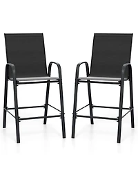 Sugift Outdoor Bar Stools Set of 2 29 in Fabric Bar Height Stools with Armrests