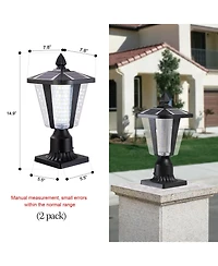 Clihome 2 Pieces 15inch H Solar Powered Outdoor Lantern, Modern Garden Light with Led