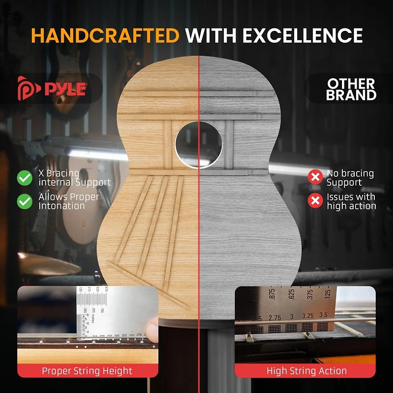 Pyle Beginner Acoustic Guitar Kit, 30" 1/4 Junior Size All-Wood Nylon String Guitar with Capo, Gig Bag, Strap & Strings, Sunburst