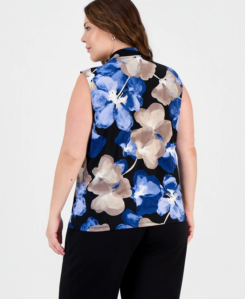 Anne Klein Plus Faux-Wrap Sleeveless Top