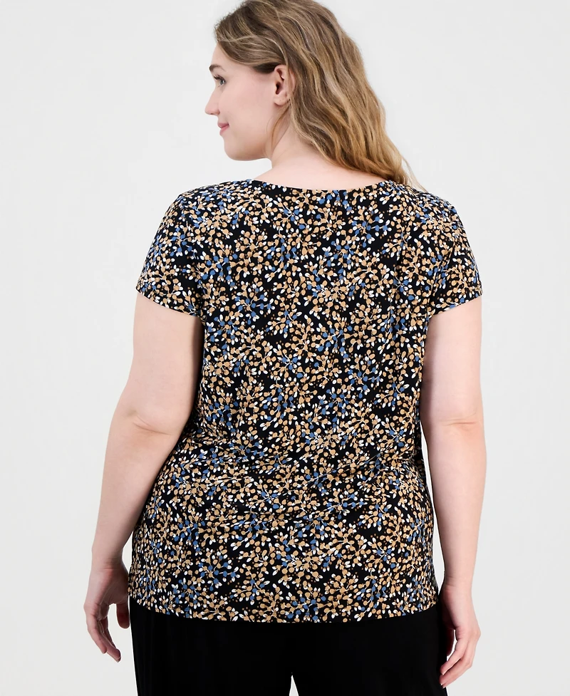 Anne Klein Essentials Plus Size Printed V-Neck Short-Sleeve Top