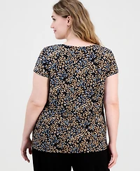 Anne Klein Essentials Plus Size Printed V-Neck Short-Sleeve Top