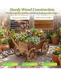 Sugift Rustic Rolling Flower Pot Stand with Wheels and Handle-Coffee