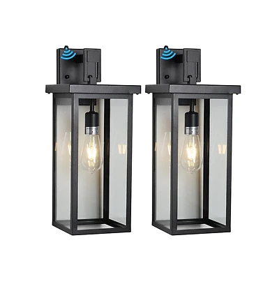 Busdays 2 Pack 20 Inch Modern Outdoor Wall Lantern Black Metal Clear Glass with Ambient Light Sensor Weatherproof Sconce Garage Entryway E26 Bulb