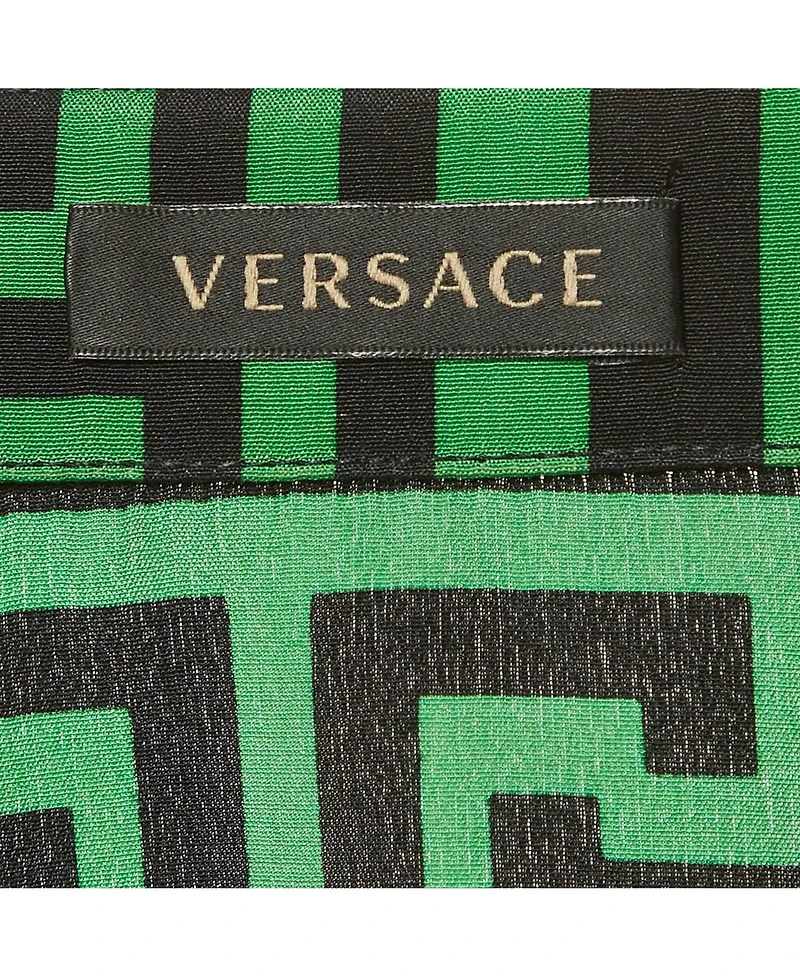 Pre-Owned Versace Women's Geometric Greek Print Silk Long Sleeve Shirt