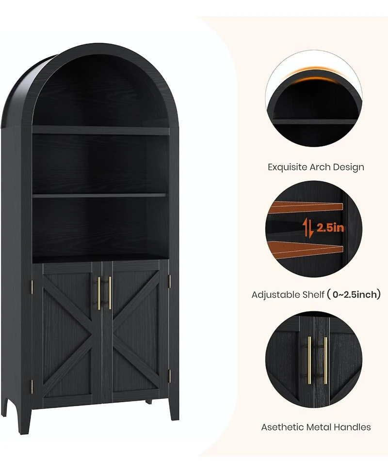 gaomon Arched Kitchen Pantry Cabinet, 5-Tier Open Shelf with Textured Finish, Farmhouse Storage for