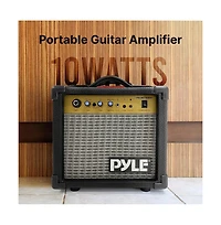 Pyle 10W Portable Mini Electric Guitar Amp, Practice Amplifier with 5" Speaker, Gain & Distortion Controls, Headphone Output, Carry Handle