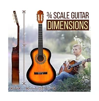Pyle 36" 3/4 Scale Classic Guitar Kit with Digital Tuner & Accessories - Sunburst, PGACLS82SUN