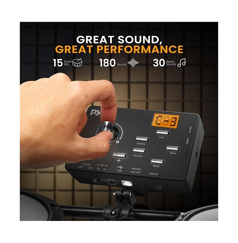 Pyle Electronic Drum Set 4 Quiet Mesh Pads 180 Sound Styles 3 Cymbals 2 Pedals Throne Headphones Usb Midi for Beginners