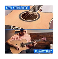 Pyle 41" Acoustic Guitar Kit with Cutaway Body, Accessory Pack - Natural Finish, PGA480NT
