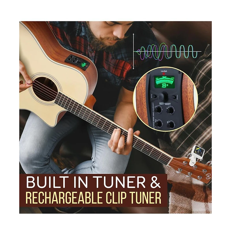 Pyle 6-String Electric Acoustic Guitar - Guitar with Digital Tuner & Accessory Kit