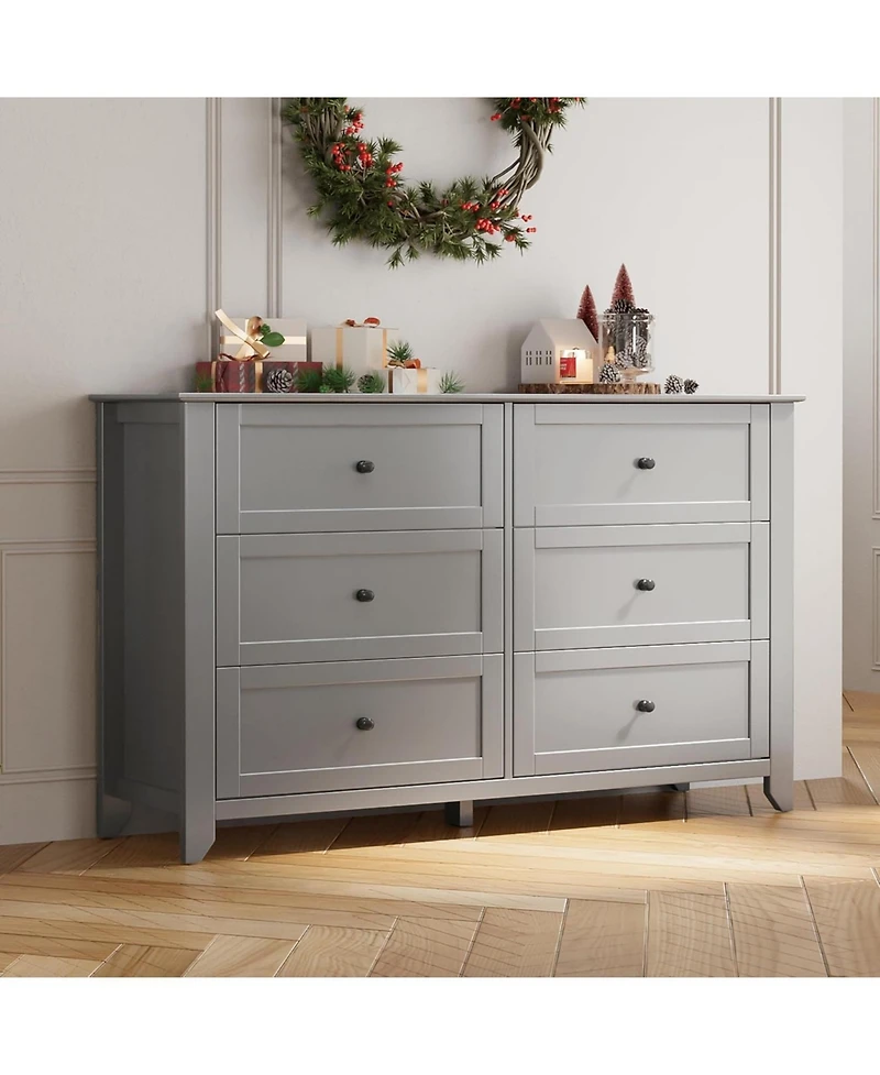 gaomon Modern 6 Drawer Wood Dresser with Nickel Handles, Deep Storage Chest