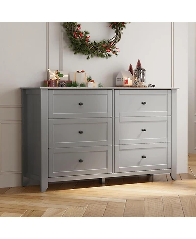 gaomon Modern 6 Drawer Wood Dresser with Nickel Handles, Deep Storage Chest