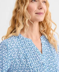 Style & Co Women's Printed Pintuck Ruffle Sleeve Top, Exclusively at Macy's