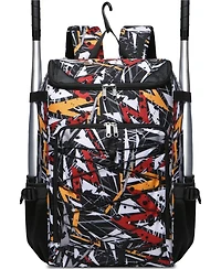Furlihong Geometric Pattern Youth Baseball and Softball Gear Backpack - For Ages 8-14, Large Bat Bag with Ventilated Shoe Compartment for Players
