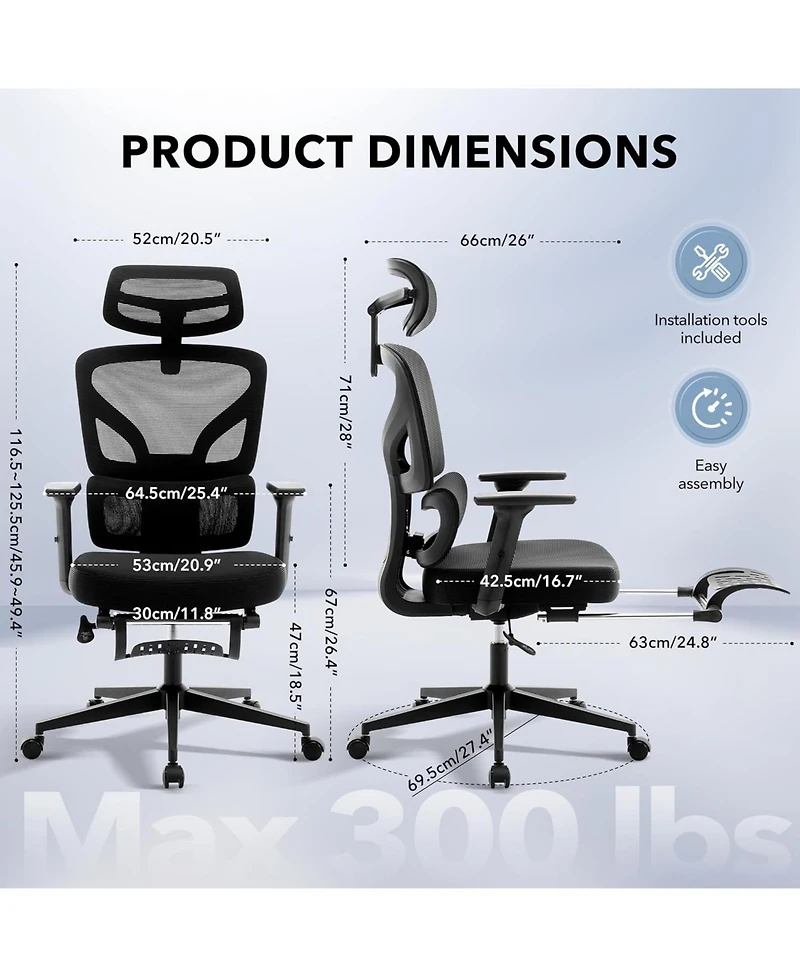 gaomon Office Chair Ergonomic Desk Chair,Home Mesh Chair with Footrest Lumbar Support,High-Back Computer Gaming Chair with Headrest 3D Armrests